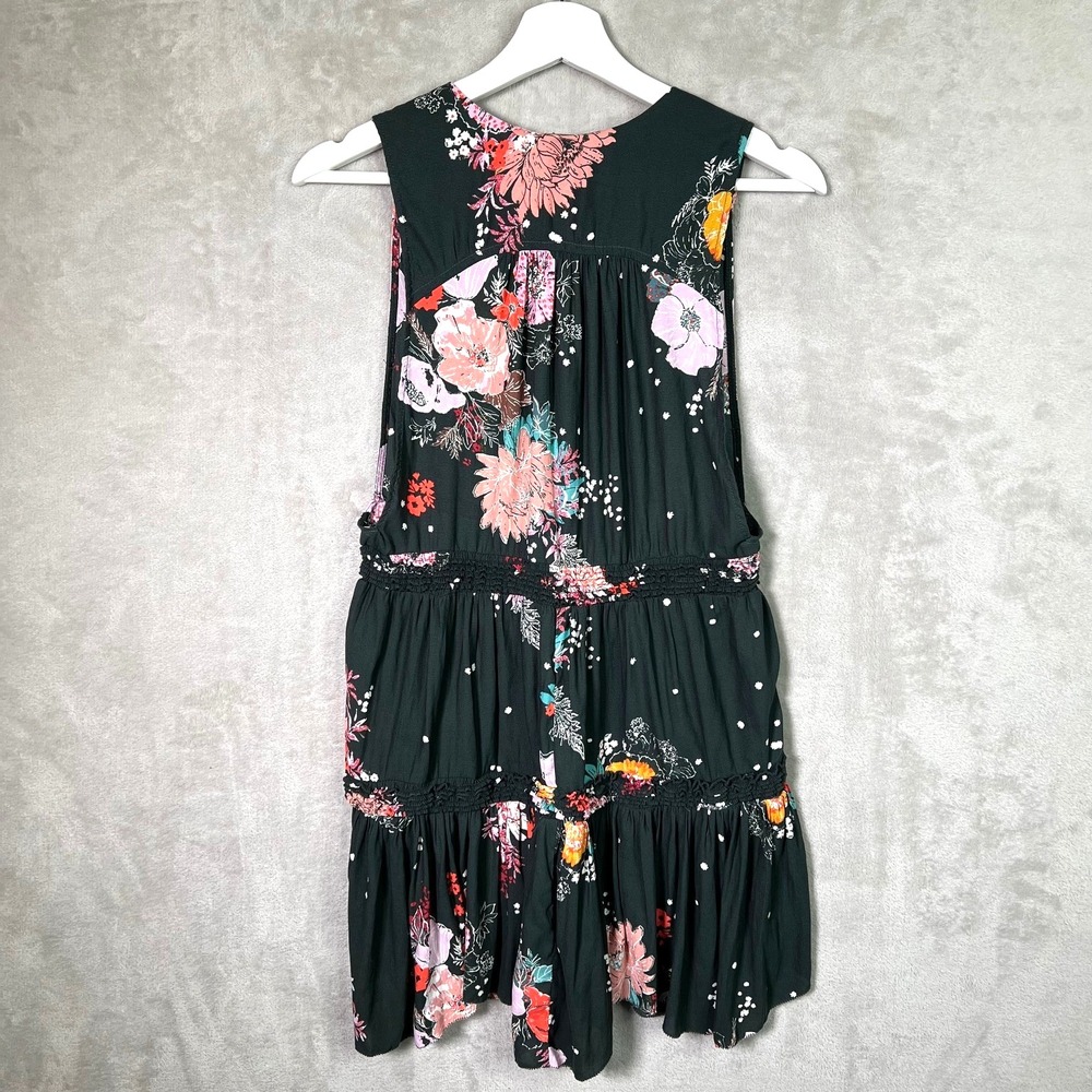 Free People Dress Small Floral Mini Ruffle Tiered Cottage Beach Resort Boho - Picture 2 of 7